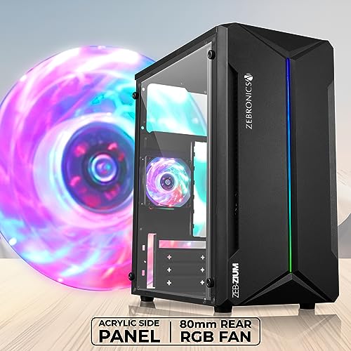ZEBRONICS ZIUM Mid-Tower Gaming Cabinet, M-ATX/M-ITX, Fins focussed Multicolor Rear Fan, Multi Color LED Strip, Acrylic Glass Side Panel, USB 3.0,... - Image 2