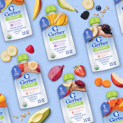Gerber Stage 2 Organic Carrot Apple Mango Pouches, 3.5 Oz, 12 Pack | Stage 2 organic fruit and veggie puree pouches; carrot apple mango; 12 x 3.5 oz - image 9