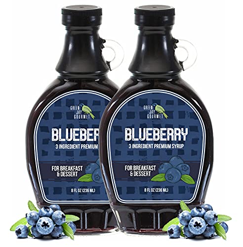 Image of Green Jay Gourmet Blueberry Syrup - 3 Ingredient Fruit Syrup - 2 x 8 Oz | Non GMO & Preservative Free, Perfect for Breakfast, Pancakes, Waffles, French Toast, Coffee, Drinks & Desserts