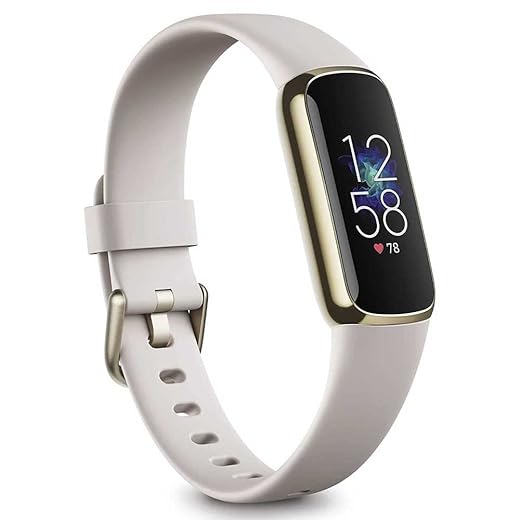 Fitbit Luxe Fitness and Wellness Tracker with Stress Management, Sleep Tracking and 24/7 Heart Rate, One Size S L Bands Included, Lunar White/Soft Gold Stainless Steel, 1 Count