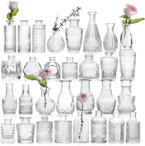 Vintage Glass Bud Vases Bulk 30 Pack|Small Clear Flower Vases for...