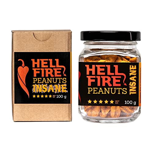 I LOVE SPICY Hellfire Peanuts Insane 100g Cacahuetes Extremadamente Picantes Condimentados con Chile Carolina Reaper, Grado de Picante 5/5