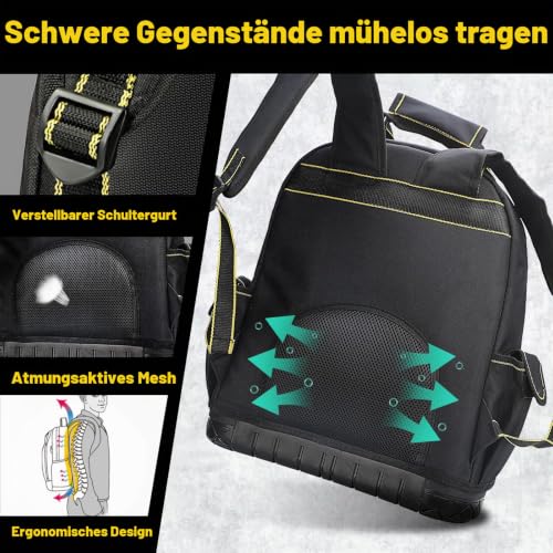 AIRAJ Werkzeugrucksack 43cm Mit Gummiboden, Robustes 1680D – Ansicht 4