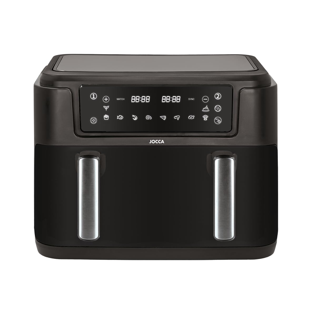 JOCCA - Freidora de Aire 10L con Doble Cubeta, 2400W, Pantalla LED, Control de Temperatura 80-200°C
