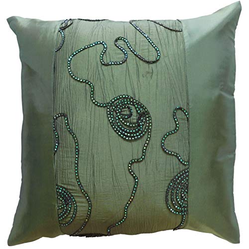 stickersquare Funda de cojín de 40 x 40 cm, decorativa, diseño de flores y espirales, color verde