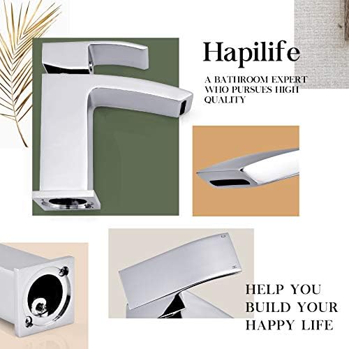 Hapilife Basin Taps Waterfall with Pop up Waste Square Bathroom Sink Mixer Taps with UK Standard Hoses