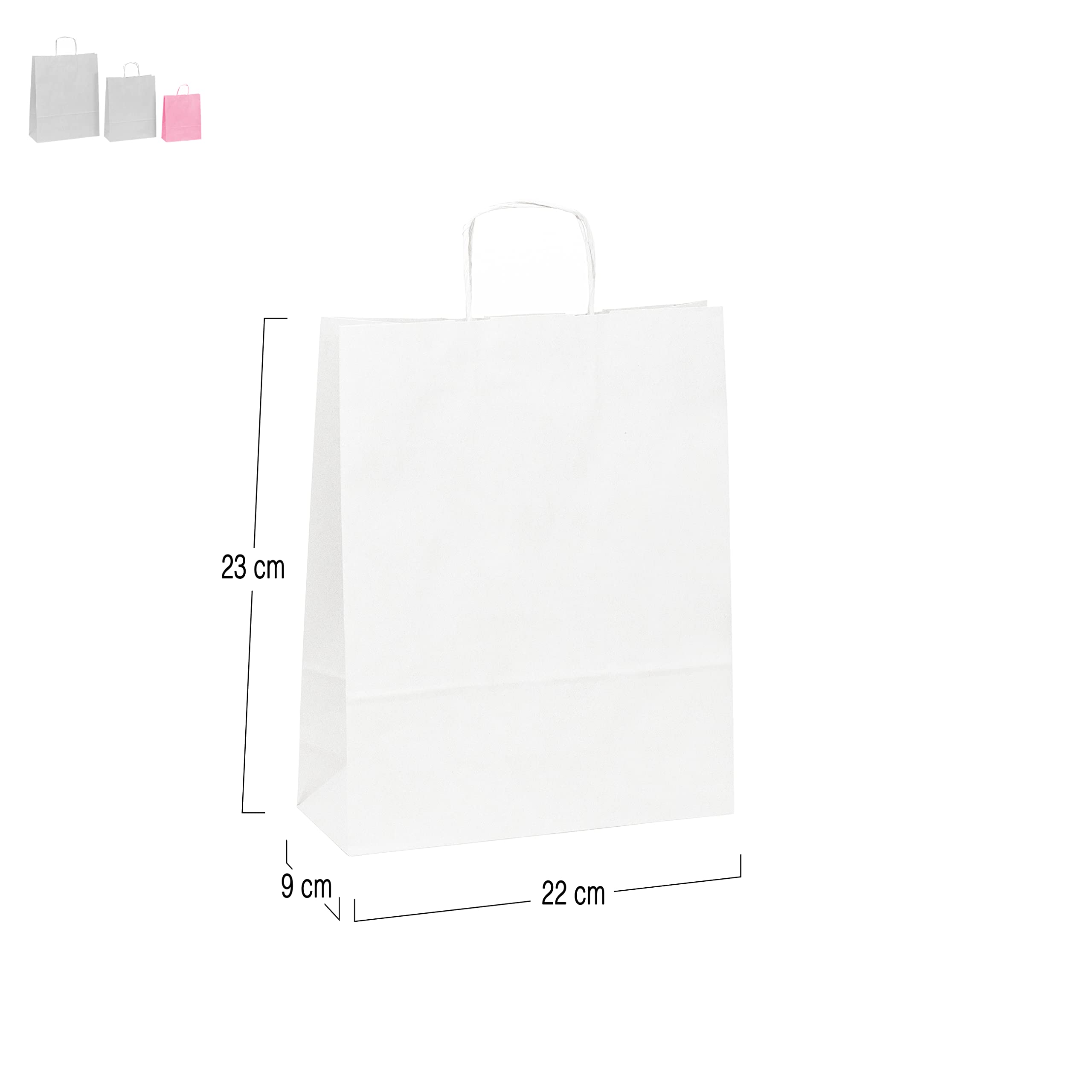 Pack 100 Sacs Papier Blanc Personnalisable - Logo ou Image en Couleur - Personnalisables pour Mariage, Anniversaire, Noël, Boutique - Petit Sac 22 x 23 x 9 cm