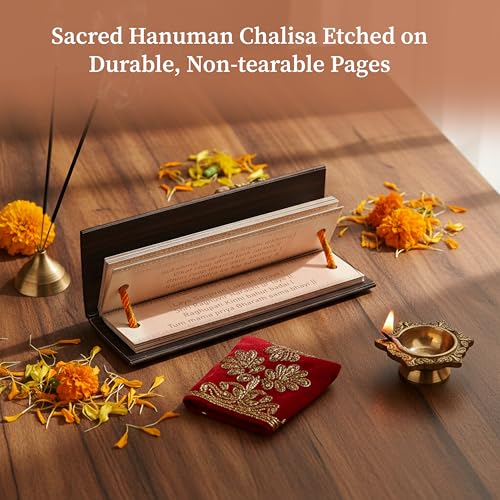 Image of Cycle Pure Hanuman Chalisa Pocket Book on Palm Leaf Motif | Non-Tearable Sheets | Sacred Text in English | Hanuman Chalisa Wooden Book