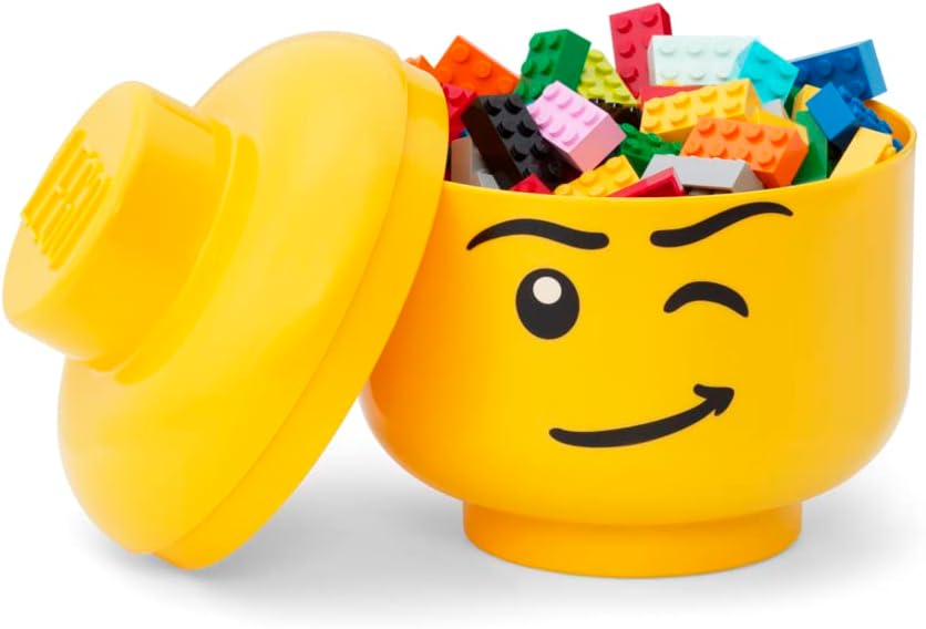 Room Copenhagen LEGO Storage Head Small, Stackable Storage Box, 6.3 x 6.3 x 7.28 in., Winking Boy