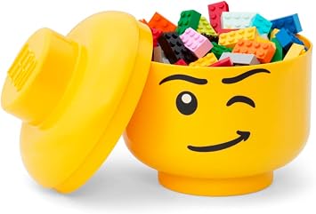 LEGO Storage Head Small, Stackable Storage Box, 6.3 x 6.3 x 7.28 in., Winking Boy