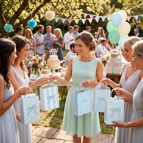 Bolsas de regalo de lazo azul coqueta con asas para despedida soltera 6
