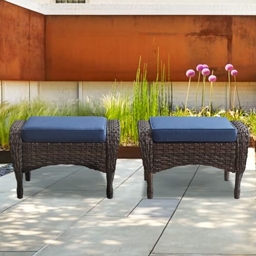 Belord BE-SS116-1-BR/BL Outdoor Ottomans For Patio Foot Rest - 25 Inch Pe Wicker Foot Stool Set Of 2 thumb #7