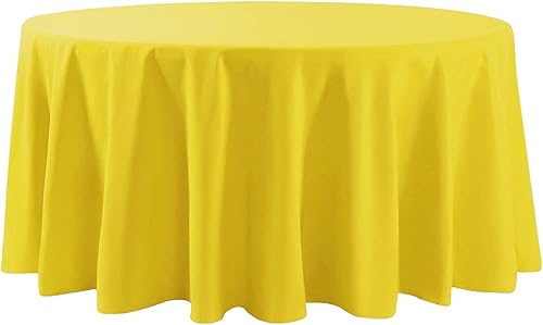 Miniatura 2 de Mantel de tela de poliéster redondo y lavable de 120 pulgadas, mantel decorativo para bodas, fiestas, cenas y banquetes, color amarillo