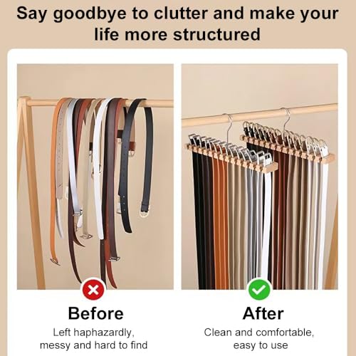 GmeDhc 1 Stück Gürtelaufhänger für Schrank, Gürtelhalter aus Holz mit 12 Schlitzen, Geeignet für Gürtel, Krawatten, Kleiderschrank platzsparend
