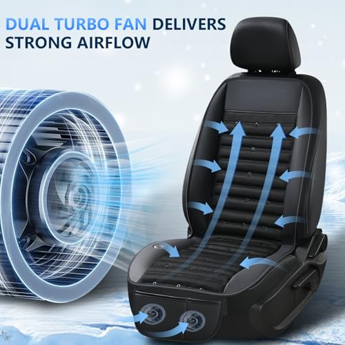 Image of FLORICH Cooling Car Seat Cover with 2 Powerful Turbo Fans Ventilated Seat Cushion 3-Speed Adjustable 12V-24V Breathable Cooling Car Seat Pad for Summer Driving Universal Fit for Car SUV Truck Van