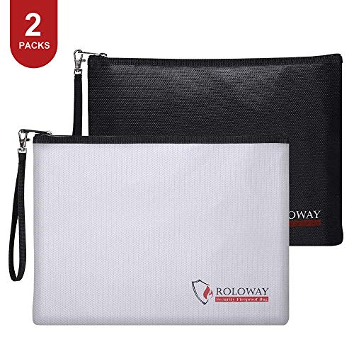 ROLOWAY Fireproof Document Bag (13.4 x 9.8 inches), Fireproof Money Bag for Cash