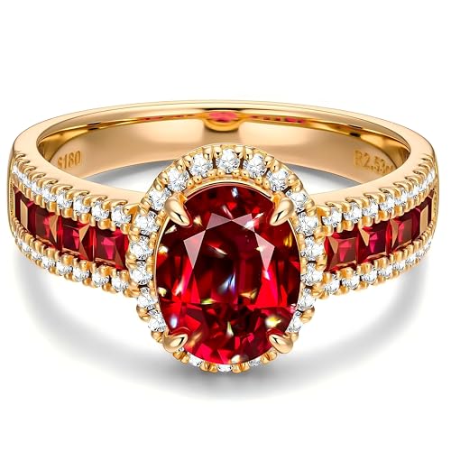GONA 2.5CT Lab Grown Ruby Ring 7 * 9MM Pigeon Blood Color GRC Certificate Tarnish-Resistant Silver Gemstone July Birthstone Engagement Anniversary Promise Wedding Bands Bridal Red Zircon Rings Women