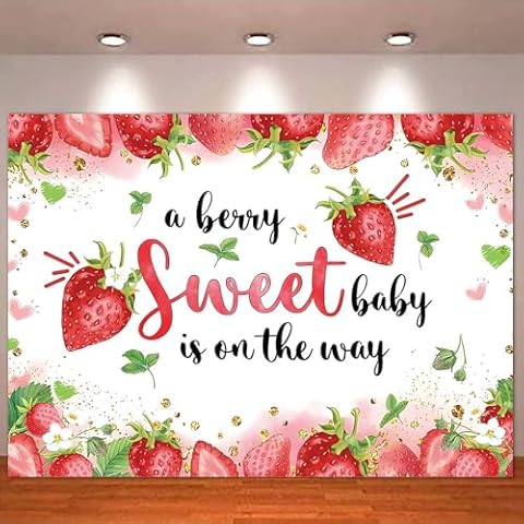 HQM Strawberry Baby Shower Photo Banner Strawberry Girl Baby Shower Newborn Party Decorations Photography Backdrop 71x47.2 in A Berry Sweet Baby is On The Way Background Cake Table Supplies Cover