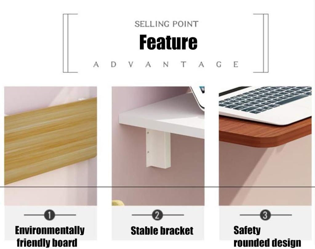 LUNEZY Wall Mounted Drop-Leaf Table Folding Kitchen Table Dining Table Workbench Computer Desk Kids Table for Home Kitchen Bedroom Office Bathroom Balcony