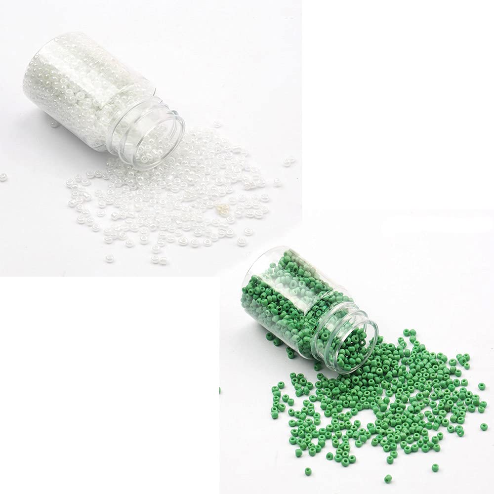 AN Sunshine Seed Beads Glass Poth Beads for DIY Projects Jewellery Making, Beading, Arts Craft & Embroidery (Size:11/0-2.0 Mm) Color : White Green