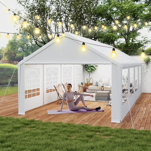 MAYTIIMO Partyzelt 4x8 m Pavillon Weiß PE 200g Dachplane 130g Seitenwände mit Fenstern Wasserdicht UV-Schutz verzinkter Stahlrahmen Garten- & Festzelt