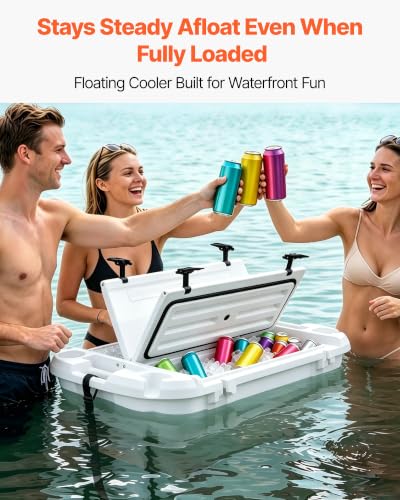 Image of VEVOR Floating Cooler 40 QT Floating Ice Chest with Wheels & Tow Rope, Premium LLDPE Amphibious Beverage Cooler for Water & Land, Stable Cruising on Lake, River, Seashore, Beach, Kayak