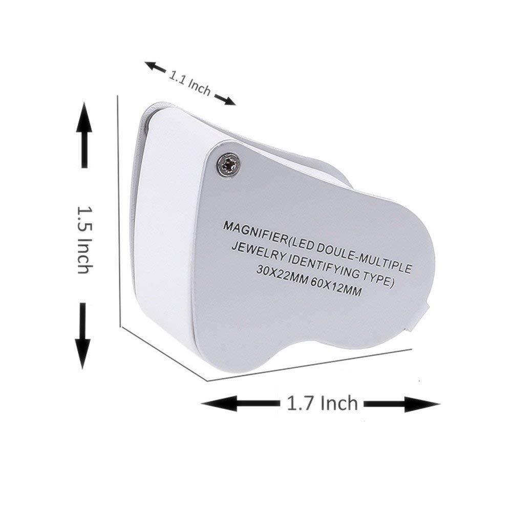 Lupa HD 30 Veces; 60 Veces; Lupa de joyero Lupa de joyería con iluminación LED Lupa Mini Lupa portátil de Mano Adecuada para Lectura, Joyas, Sellos Vision