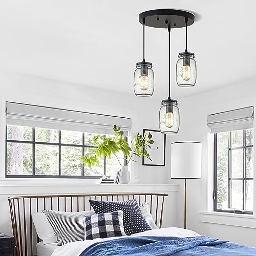 LMSOD Luminária de ilha de cozinha, iluminação pendente ajustável, lâmpada de vidro para pendurar em