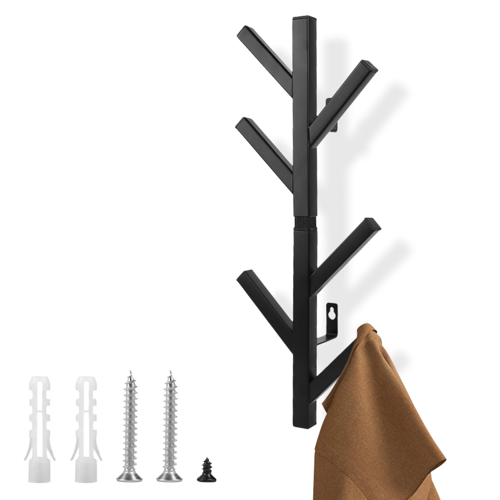 Appendiabiti da parete in metallo, 40 cm, colore nero, con 6 ganci, a forma di albero, per corridoio, camera da letto