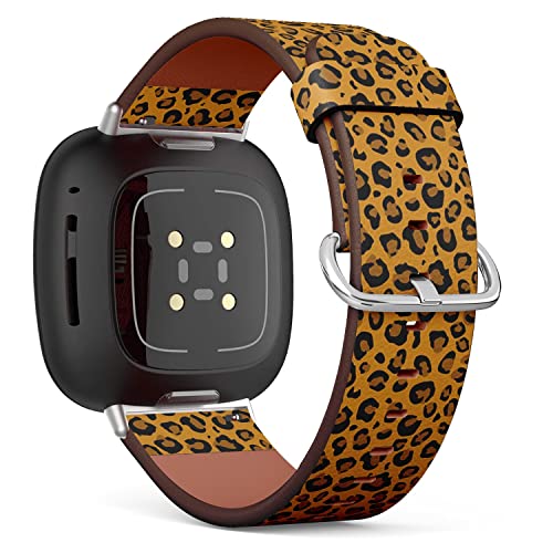 CJBROES Replacement Leather Watch Band, Compatible with Fitbit Versa 3 and Fitbit Sense of Wristband Bracelet Accessory - Leopard Skin