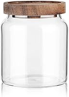 Labina 20oz Airtight Glass Storage Jar with Acacia Wood Lid - Wide Mouth Kitchen Canister for Flour, Sugar, Pasta, Nuts & Snacks