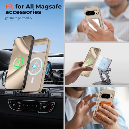 Image of SUPFINE Magnetic for Google Pixel 10 Pro Case /Pixel 10 Case with Screen Protector, (Built-in Magnets) ((Military Grade Drop Protection) Slim Translucent Shockproof Phone Case,Pink Gold