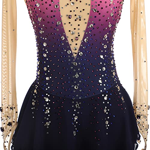 Meisjes kunstschaatsen jurk voor volwassenen, meisjes prestatie kleding competitie test lange mouwen dans jurk gradiënt kleur ballet dans kostuum FiveShops - Image 6
