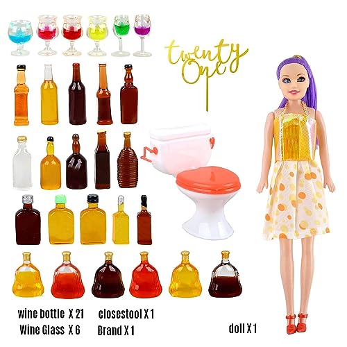 Banballon SHXXYF013 30 Pcs 21 Styles Mini Wine Bottles Cake Toppers With 6 Mini Wine Glasses 1 Plastic Miniature Toilet Toy 1 Beauty Doll 21St Birthday Cake Topper For Celebrating Birthday 21 And Up Girl Party thumb #3