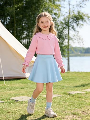 Image of 12M-14Y Toddler Baby Girls Peter Pan Collar Blouse Kids Girl Solid Color Puff Sleeve T-Shirts Casual Tee Tops