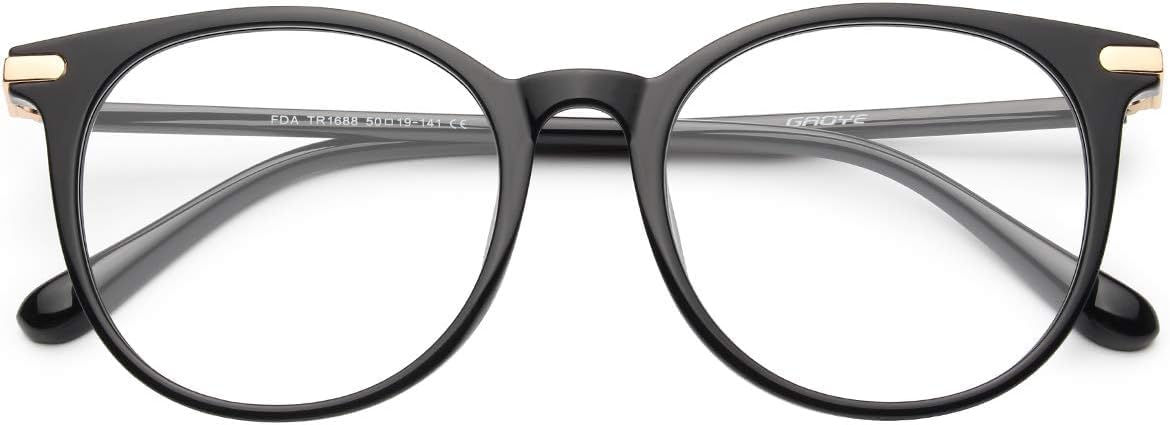 Gaoye Blue Light Blocking Glasses, Retro Round Eyewear Frame Anti Eyestrain Computer Glasses for Women Men - GY1688 (Light Black Frame/Transparent Lens)