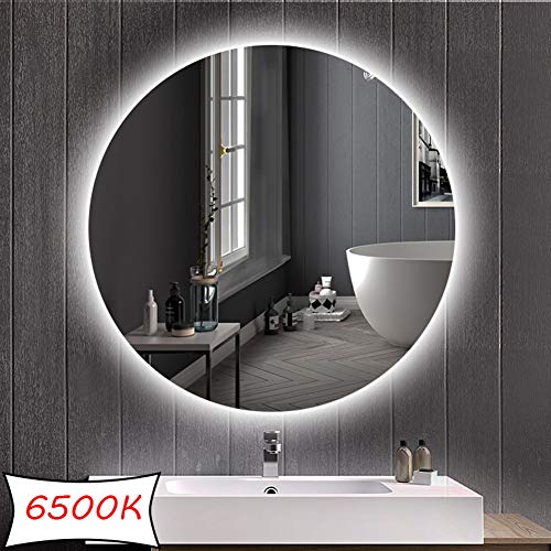 DELM Espejo retroiluminado LED Espejo de baño/Dormitorio/tocador con iluminación Espejo de Pared Redondo sin Marco (sin botón táctil  Ø50cm / 60cm / 70cm