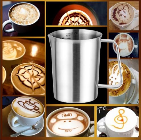 Taza Medidora de Acero Inoxidable con Mango y Borde de Vertido, Jarra de Metal con Marcado Oz y ML, 32 onzas/1000 ml para Cocina, Café, Latte, Capuchino