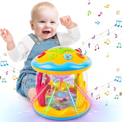 Image of M SANMERSEN Baby Boys Toys 6-12 Months, Babies Ocean Rotating Lights Up Musical Toys for 0-6 12-18 Months Newborn Infant Crawling Tummy Time Toys 1 2 3 Baby Birthday Blue