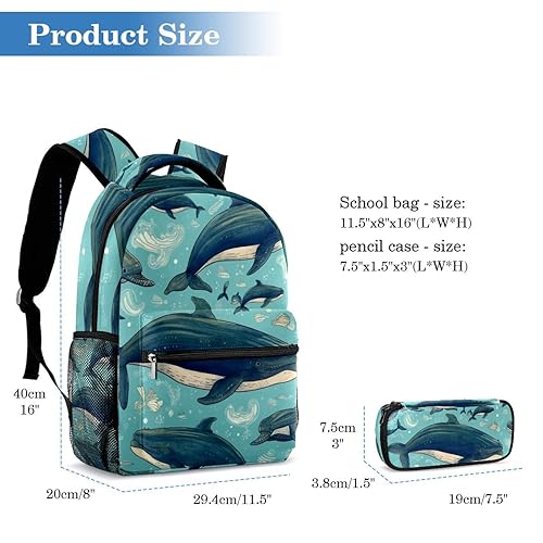 Sac à dos baleine avec trousse ensemble scolaire multicolore pour élèves