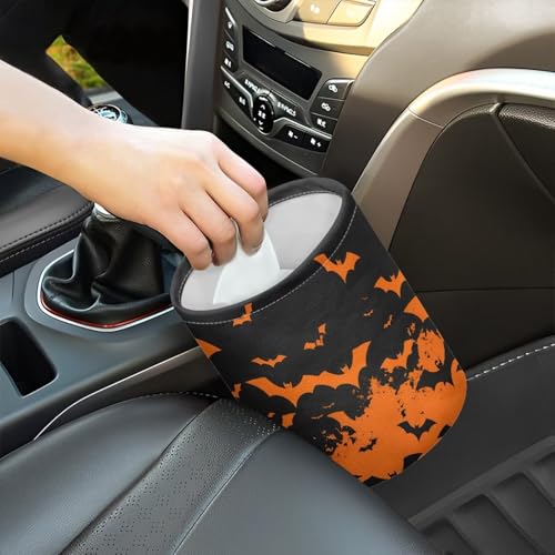 Image of Halloween Bat Print Car Garbage Can Mini Car Trash Bin Truck Organizer Auto Storage Bag Waterproof Portable Accessories Road Trip for Kids