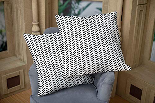Tomwish Decor Pillow Covers,2 Packs Hidden Zippered 18X18Inch Black On White Sketch Herringbone Pattern Decor Throw Cotton Pillow Case Cushion Cover For Home Decor #TOP1