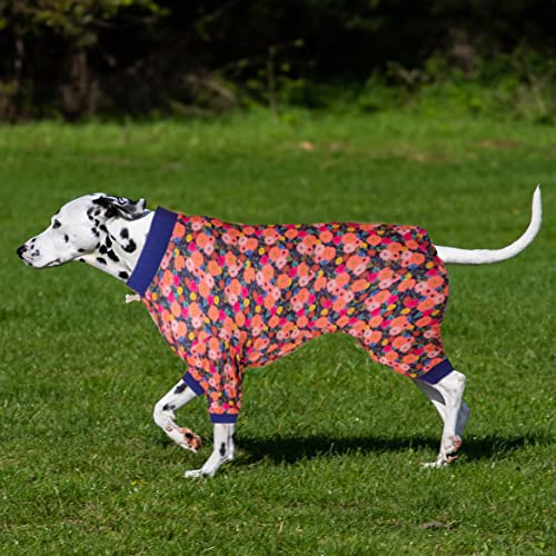 Lovinpet Onesies For Large Dogs, Post Operative Protection Dog Pajamas, Dog Jumpsuit As Base Clothes Under Dog Sweaters, Breathable & Elastic Garden Rose Navy Prints Big Dog Jammies M #TOP4
