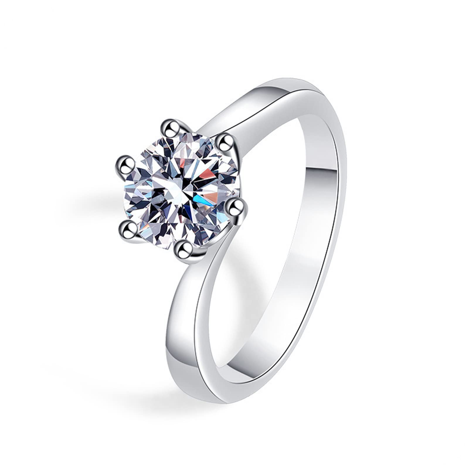 Anillo de compromiso para ella, oro blanco de 14 quilates para mujer, seis garras de moissanita, alianzas de boda para ella, talla 4-11