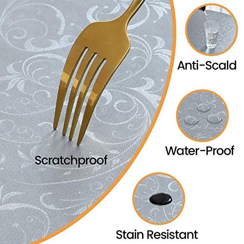 Image of Romanstile Waterproof Vinyl Tablecloth Round, 60 x 60 Inch, Flower Grey