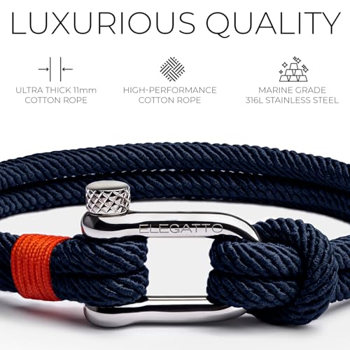 Elegatto Alchor Premium Rope Bracelet for Men | Nylon Marine Cord with Silver Polished Stainless Steel Shackle Closure | Waterproof and Fade-Resistant | Men’s Designer Bracelets3