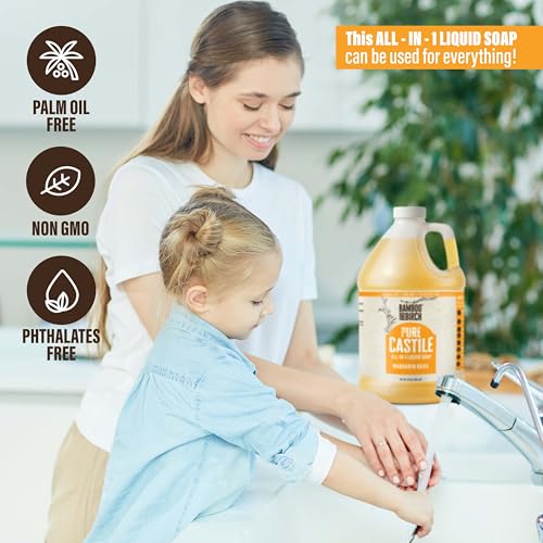 Image of BAMBOO AND BIRCH Pure Castile Soap Liquid, Certified Palm Oil Free Natural Soap, Mandarin Basil, 64 oz