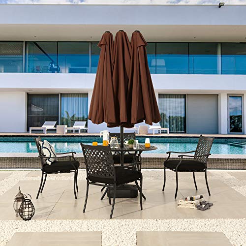 Image of LOKATSE HOME 15 Ft Double Sided Patio Umbrella with Crank Handle and Water Fillable Base Stand Twin Head Sun Shade for Outdoor Garden Balcony Market Poolside