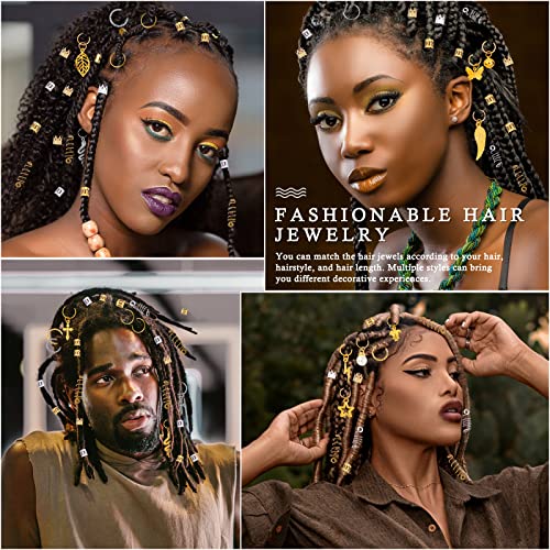 Qinzave 294Pcs Hair Jewelry for Braids Loc Jewelry for Hair Dreadlocks, Braid Accessories for Women Men, Gold Braid Accessories with Cuffs Charms Pendants - Thumbnail 2