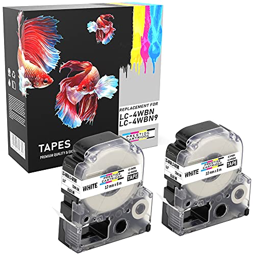 2-Compatibles-Casetes-LC-4WBN-LC-4WBN9-SS12KW-negro-sobre-blanco-12mm-x-8m-cintas-para-impresoras-de-etiquetas-Epson-LabelWorks-LW-300-LW-300L-LW-400-LW-500-LW-600P-LW-700-LW-900P-LW-1000P